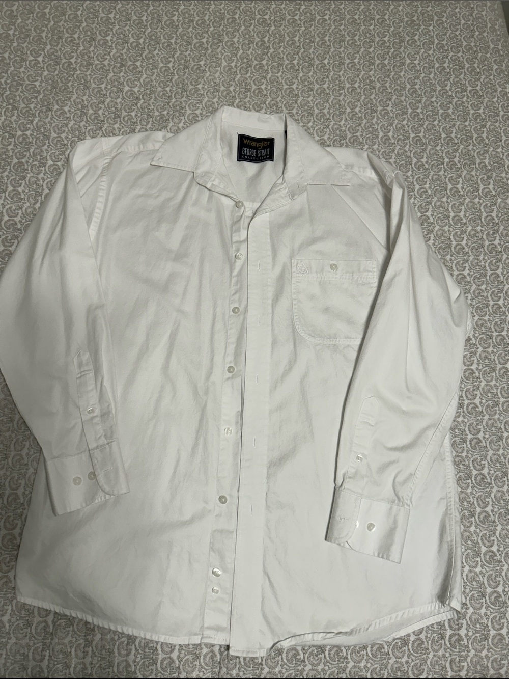George Strait Collection Wrangler White Long-Sleeve Button-Up Dress Shirt